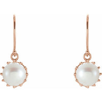 14K Rose Gold Cultured Freshwater White Gold Pearl Crown Earrings