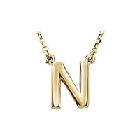 14K Yellow Gold Block Initial N 16" Necklace