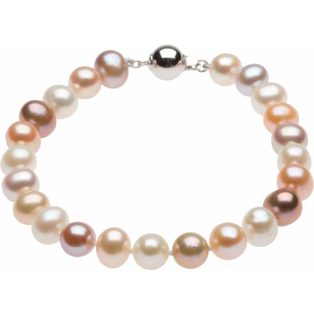Sterling Silver Cultured Multi-Color Freshwater Pearl  7 3/4" Bracelet