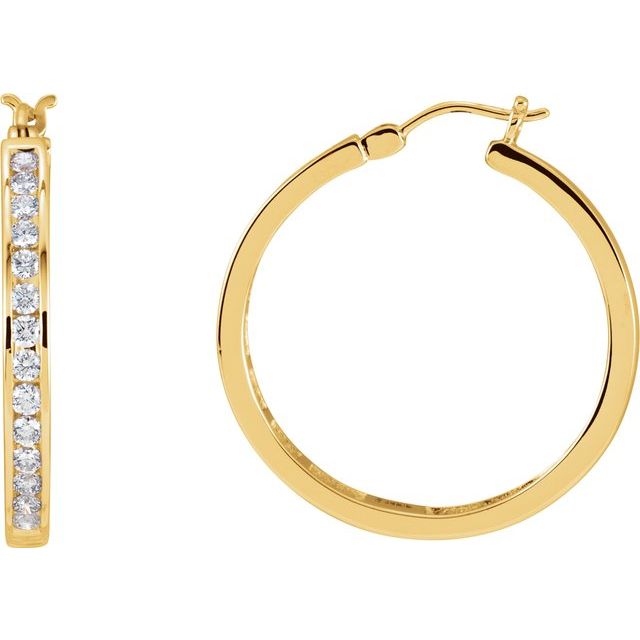 14K Yellow 1 CTW Diamond Hoop Earrings 1