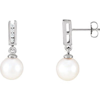 14K White Gold Cultured White Gold Akoya Pearl & 1/8 CTW Diamond Earrings