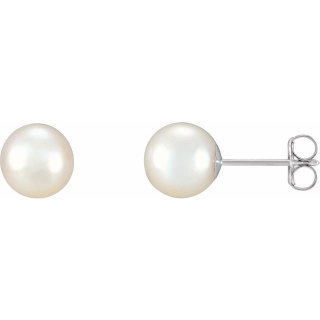 14K White Gold 7-7.5 mm Cultured White Gold Freshwater Pearl Earrings