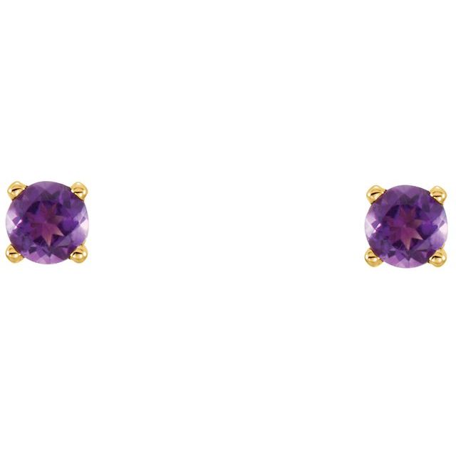 14K Yellow 3 mm Round Imitation Amethyst Youth Birthstone Earrings 2