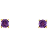 14K Yellow 3 mm Round Imitation Amethyst Youth Birthstone Earrings 2