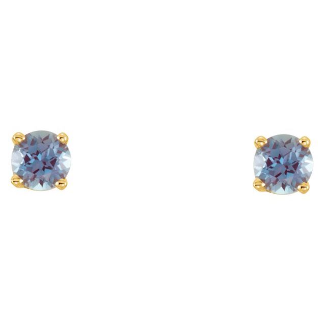 14K Yellow 3 mm Round Imitation Alexandrite Youth Birthstone Earrings 2
