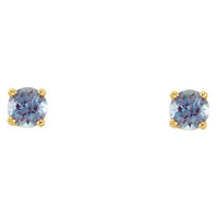 14K Yellow 3 mm Round Imitation Alexandrite Youth Birthstone Earrings 2