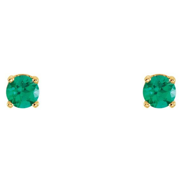 14K Yellow 3 mm Round Imitation Emerald Youth Birthstone Earrings 2