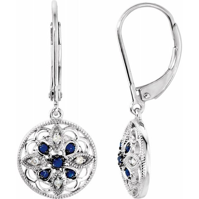 Sterling Silver Sapphire & .07 CTW Diamond Earrings 1