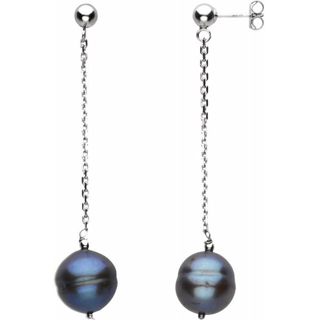Sterling Silver Freshwater Cultured Black Pearl Earrings 1
