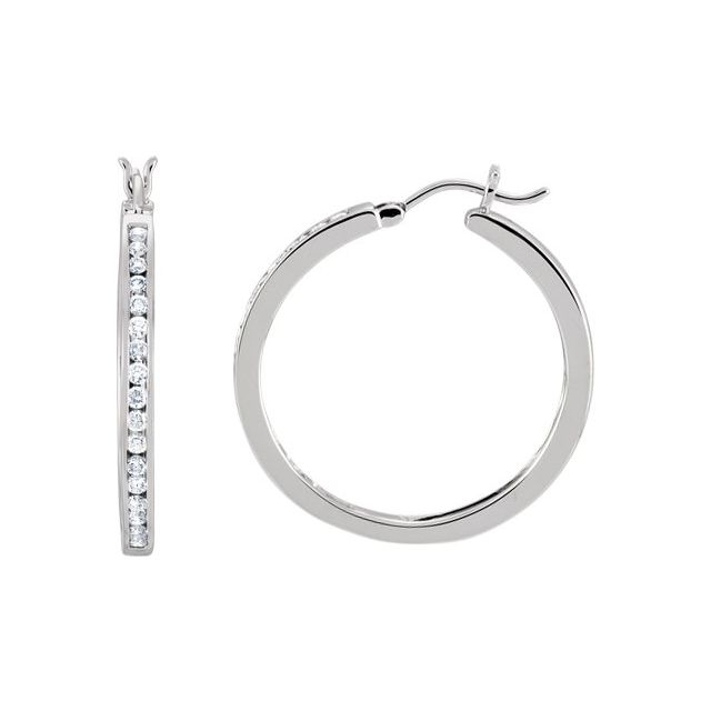 14K White 1/2 CTW Diamond Hoop Earrings 1