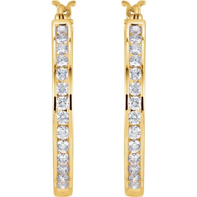 14K Yellow 1 CTW Diamond Hoop Earrings 2
