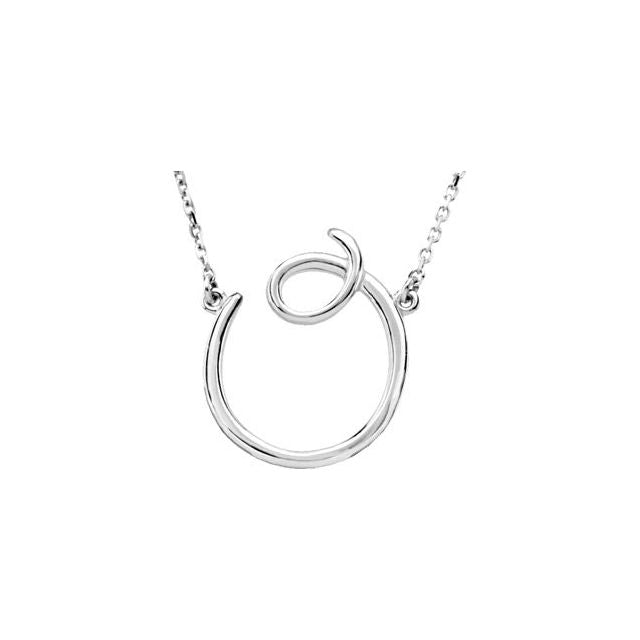 Sterling Silver Script Initial O 16" Necklace