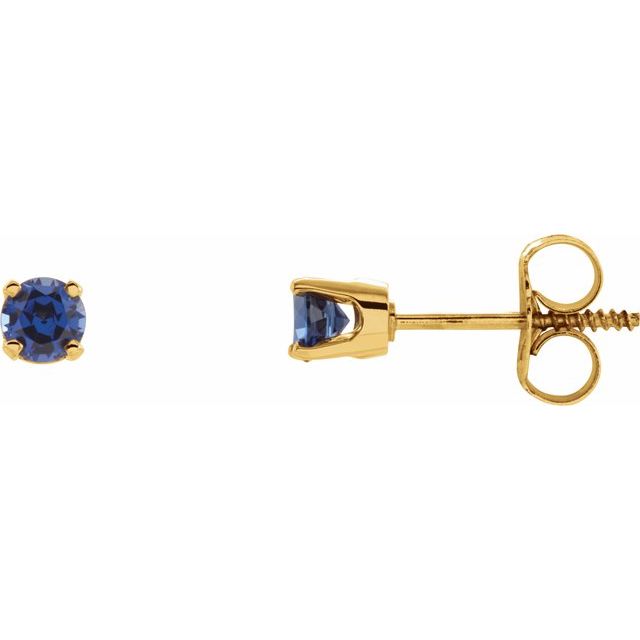 14K Yellow 3 mm Round Imitation Blue Sapphire Youth Birthstone Earrings 1