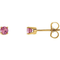 14K Yellow 3 mm Round Imitation Pink Tourmaline Youth Birthstone Earrings 1