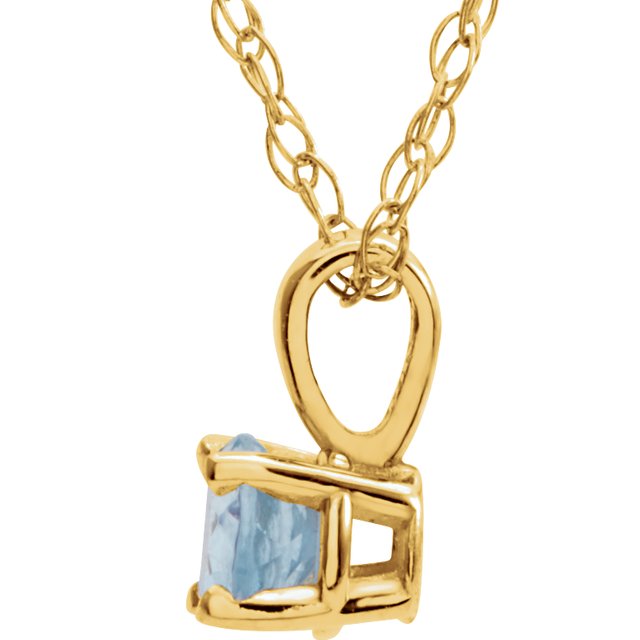 14K Yellow 3 mm Round March Imitation Aquamarine Youth Birthstone 14" Necklace 2