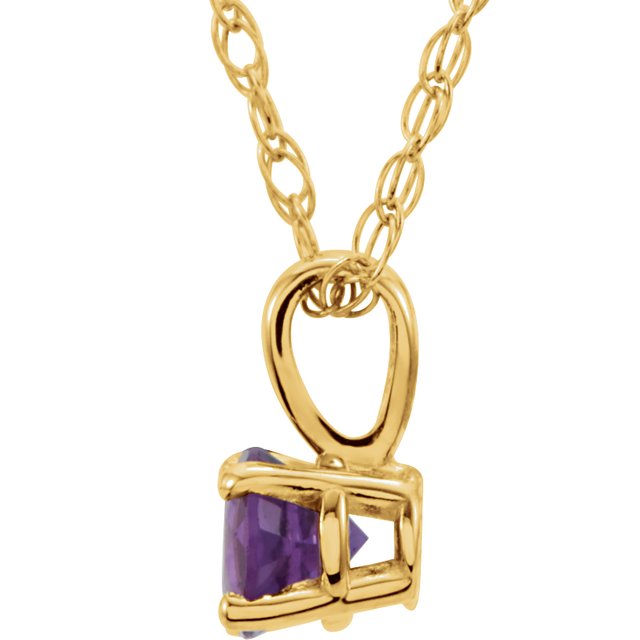 14K Yellow 3 mm Round February Imitation Amethyst Youth Birthstone 14" Necklace 2