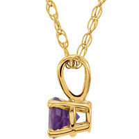 14K Yellow 3 mm Round February Imitation Amethyst Youth Birthstone 14" Necklace 2