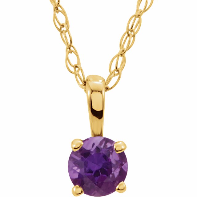 14K Yellow 3 mm Round February Imitation Amethyst Youth Birthstone 14" Necklace 1