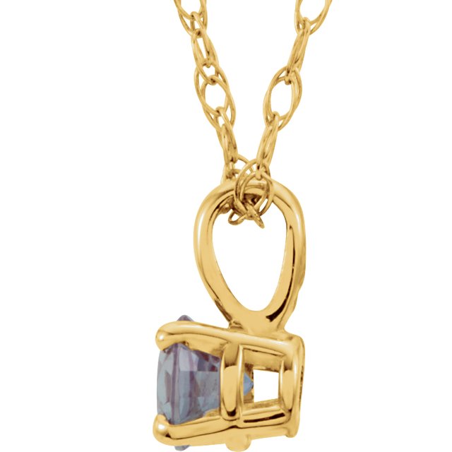 14K Yellow 3 mm Round June Imitation Alexandrite Youth Birthstone 14" Necklace 2