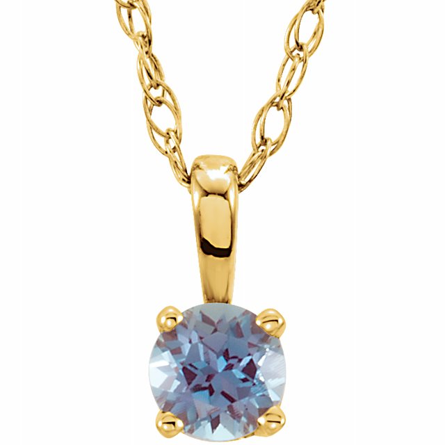 14K Yellow 3 mm Round June Imitation Alexandrite Youth Birthstone 14" Necklace 1