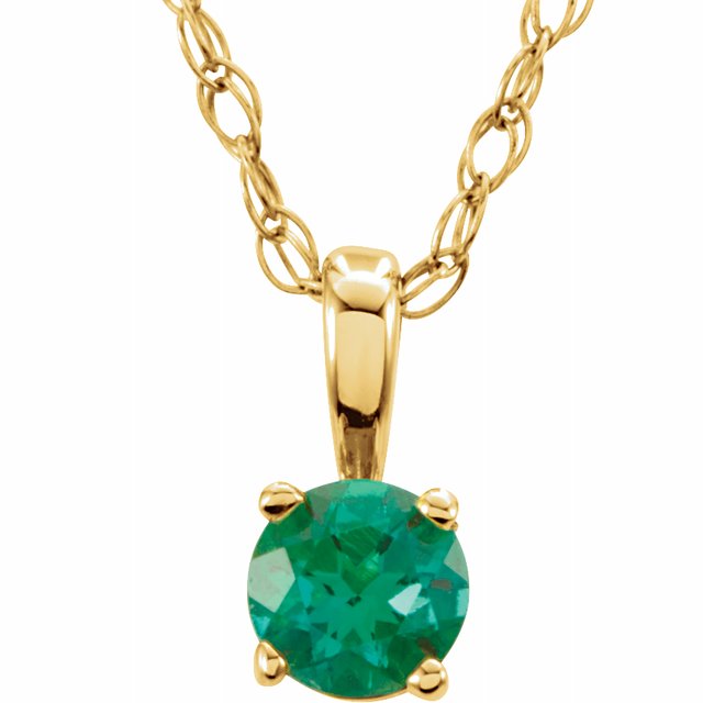 14K Yellow 3 mm Round May Imitation Emerald Youth Birthstone 14" Necklace 1