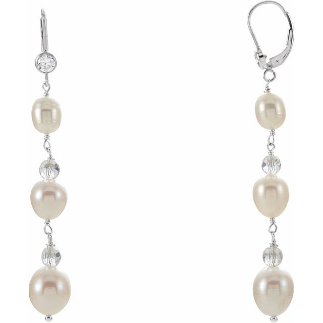 Sterling Silver Freshwater Pearl & Crystal Earrings 1