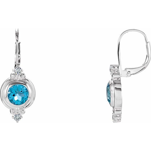 Sterling Silver Swiss Blue Topaz & Cubic Zirconia Leverback Earrings 1