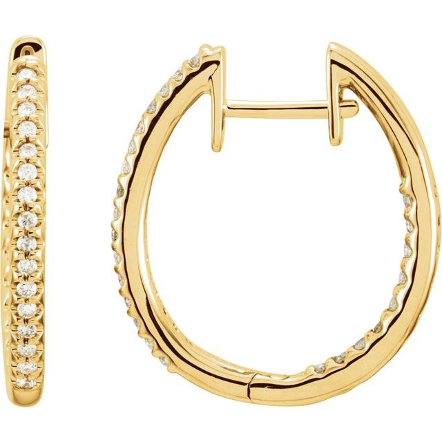 14K Yellow 1/2 CTW Diamond Inside-Outside Hinged 22.5 mm Hoop Earrings 1