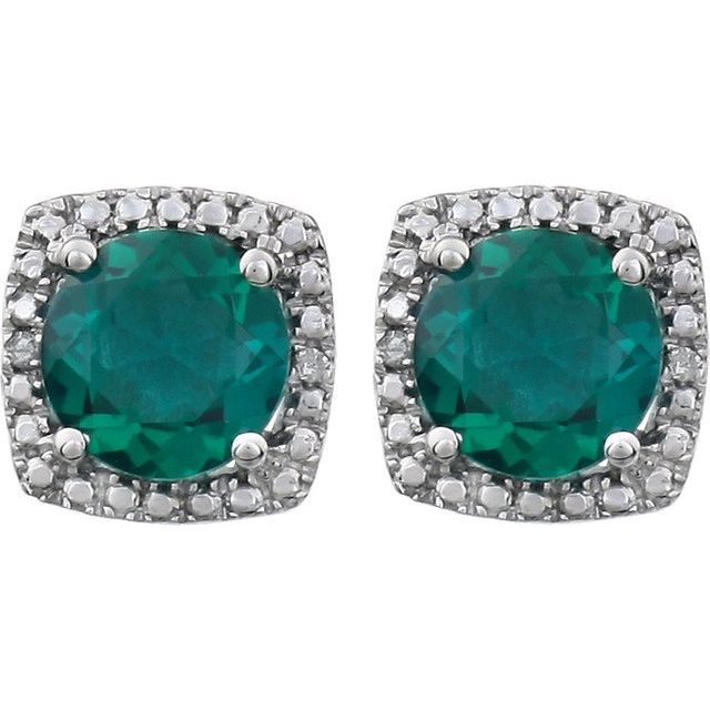 Sterling Silver Created Emerald & .015 CTW Diamond Earrings 2