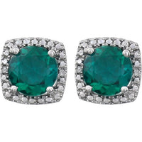 Sterling Silver Created Emerald & .015 CTW Diamond Earrings 2