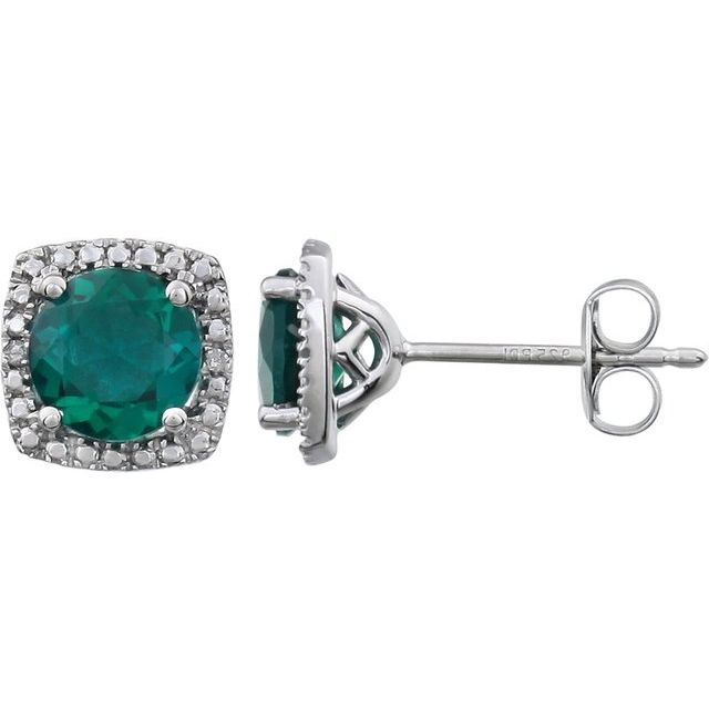 Sterling Silver Created Emerald & .015 CTW Diamond Earrings 1