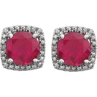 Sterling Silver Created Ruby & .015 CTW Diamond Earrings 2