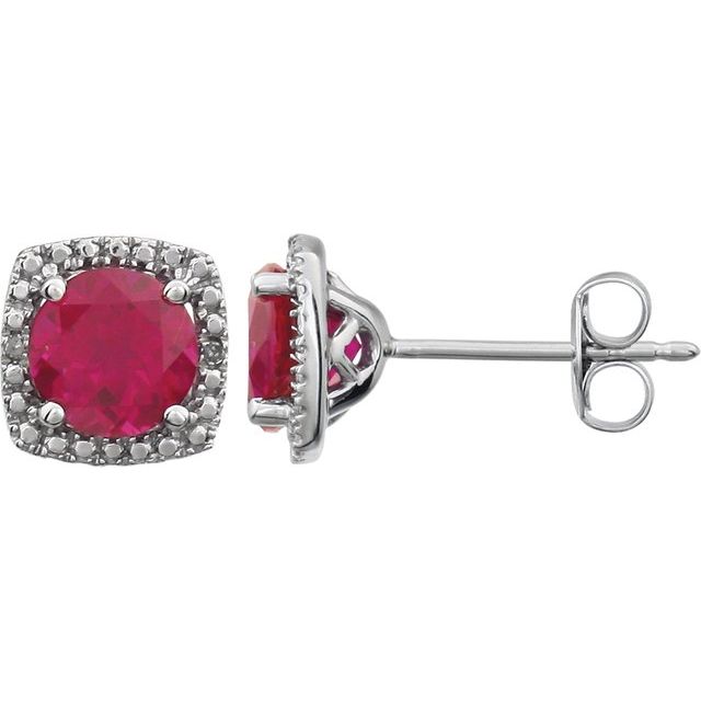 Sterling Silver Created Ruby & .015 CTW Diamond Earrings 1