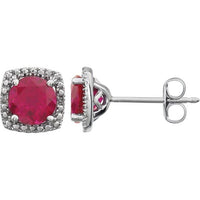 Sterling Silver Created Ruby & .015 CTW Diamond Earrings 1