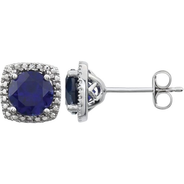 Sterling Silver Created Blue Sapphire & .015 CTW Diamond Earrings 1