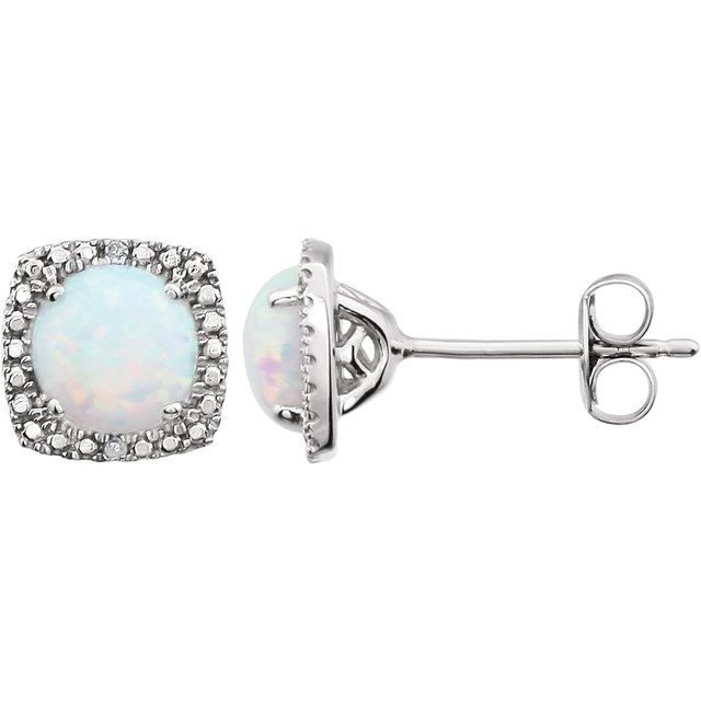 Sterling Silver Created Opal & .015 CTW Diamond Earrings 1