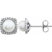 Sterling Silver Freshwater Cultured Pearl & .015 CTW Diamond Earrings 1