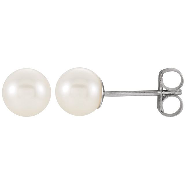 14K White Gold 5-5.5 mm Cultured White Gold Freshwater Pearl Earrings