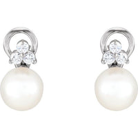 14K White Gold Cultured White Gold Freshwater Pearl & 3/8 CTW Natural Diamond Earrings