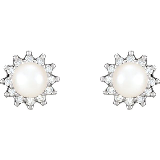 14K White Gold Cultured White Gold Akoya Pearl  & 1/3 CTW Natural Diamond Earrings