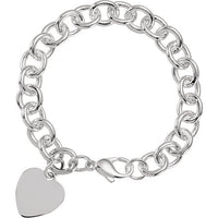 Sterling Silver Heart Charm Cable 7.5" Bracelet
