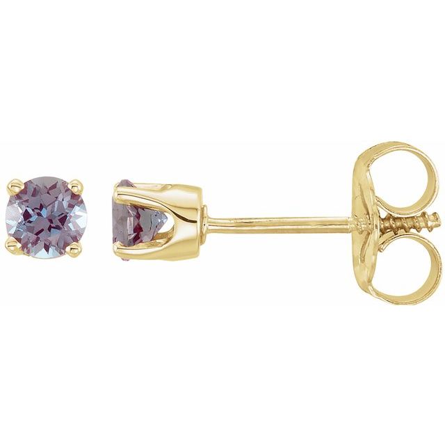 14K Yellow 3 mm Round Imitation Alexandrite Youth Birthstone Earrings 1