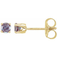 14K Yellow 3 mm Round Imitation Alexandrite Youth Birthstone Earrings 1