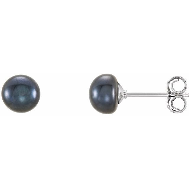 Sterling Silver 5-6 mm Black Freshwater Cultured Pearl Earrings 1