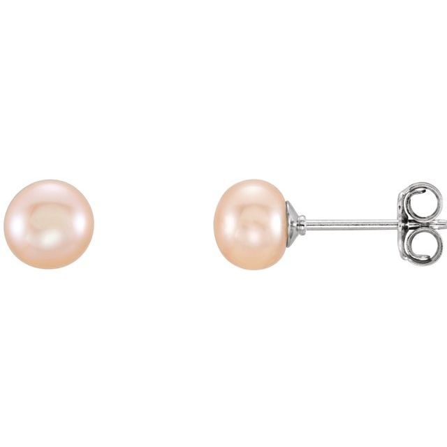 Sterling Silver 5-6 mm Pink Freshwater Cultured Pearl Earrings 1