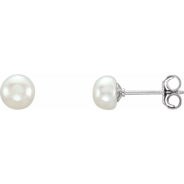 Sterling Silver 5-6 mm White Freshwater Cultured Pearl Earrings 1