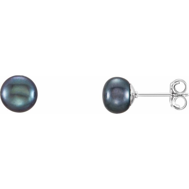 Sterling Silver 6-7 mm Black Freshwater Cultured Pearl Earrings 1