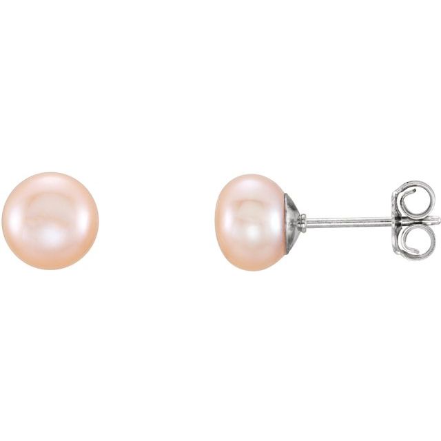 Sterling Silver 6-7 mm Pink Freshwater Cultured Pearl Earrings 1