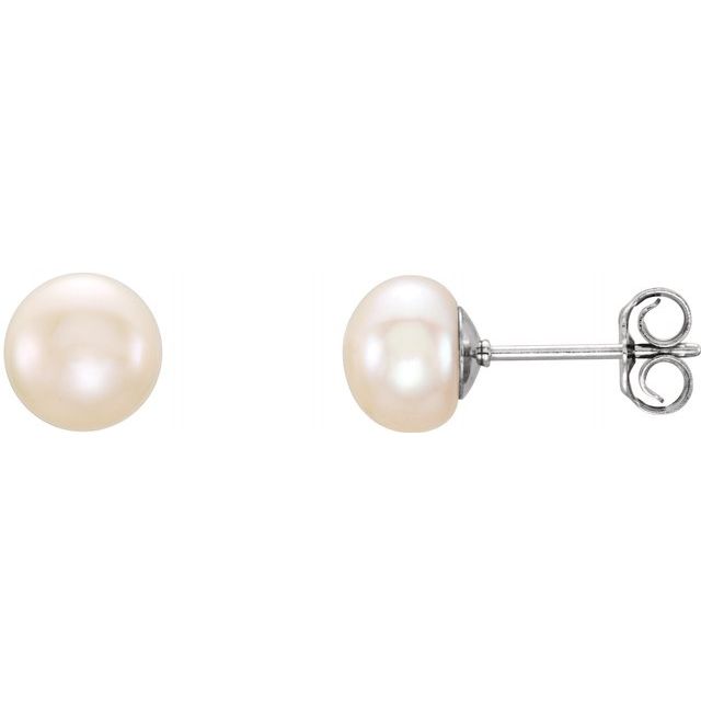 Sterling Silver 6-7 mm White Freshwater Cultured Pearl Earrings 1