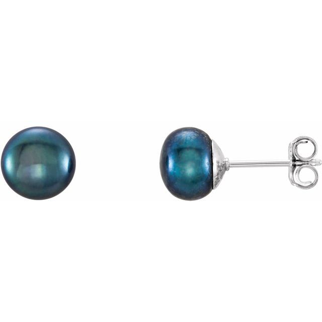Sterling Silver 7-8 mm Black Freshwater Cultured Pearl Earrings 1